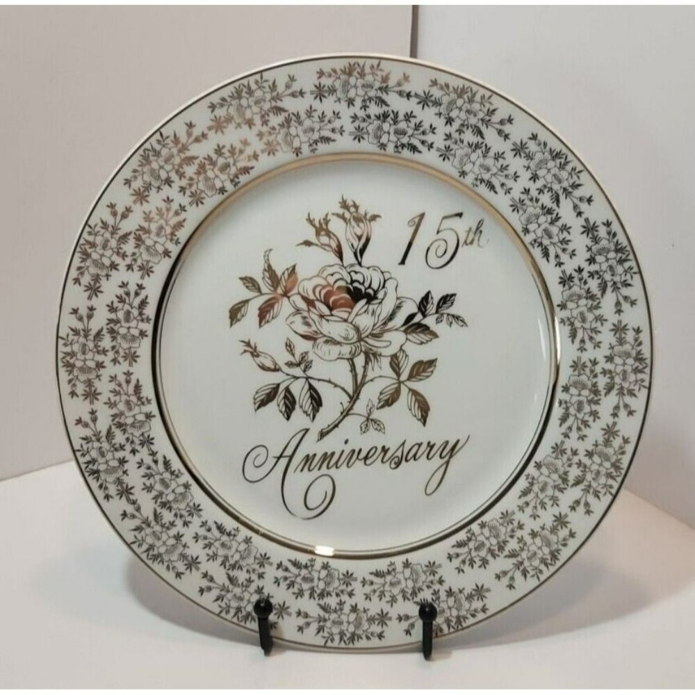 Vintage Norcrest Gold Floral 15th Anniversary Collector Plate Great Gift Couples